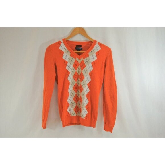 Tommy Hilfiger Sweater Orange Tartan Size Extra Small 100% Pima Cotton XS - Picture 1 of 10